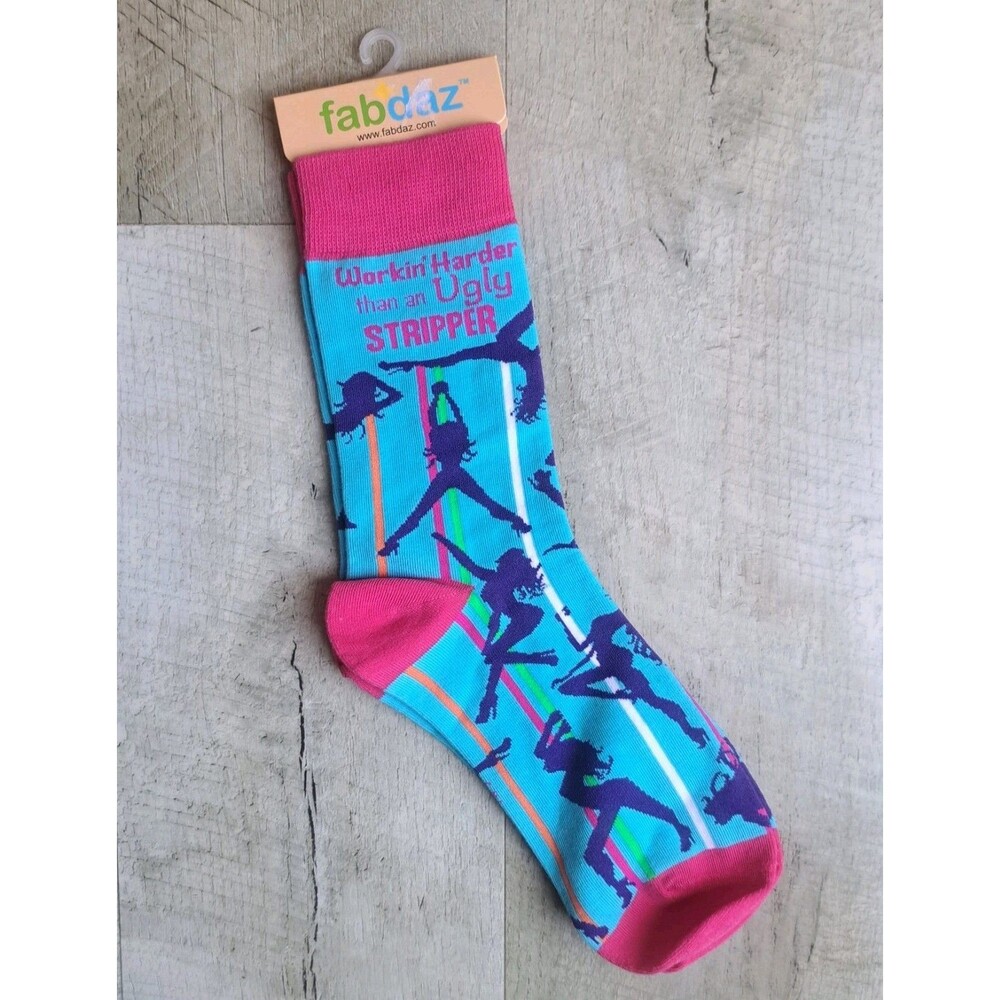 Fabdaz Working Harder Than An Ugly Stripper Funny Womens Novelty Crew Socks Pink